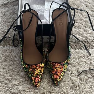 INC International Concepts Sandaze Multicolor Sequin Ankle-Tie Pointed Pumps